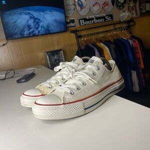 Converse White Canvas Sneakers with Red and Blue Stripes